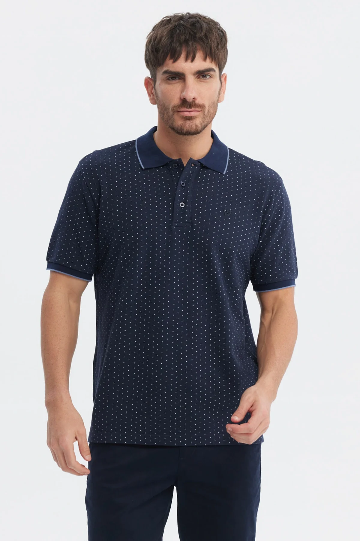 Polera Hombre Pique Mini Print Azul Marino