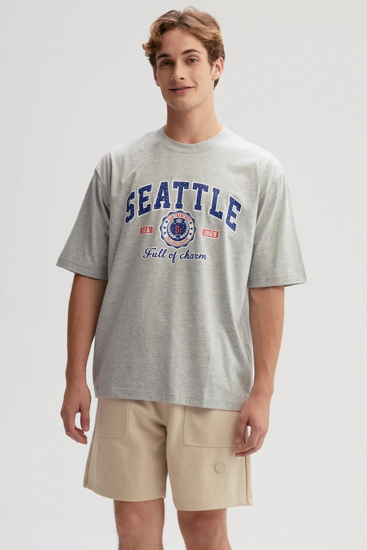 Polera Hombre Print Central Gris Melange