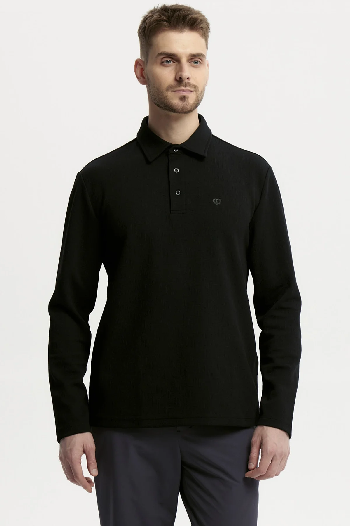 Polera Hombre Slim Cuello Polo Negro