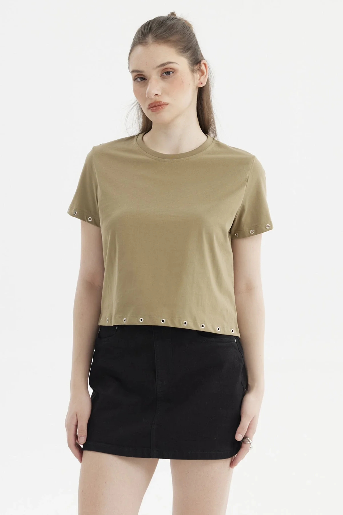 Polera Mujer Accesorio Metálico Verde Musgo