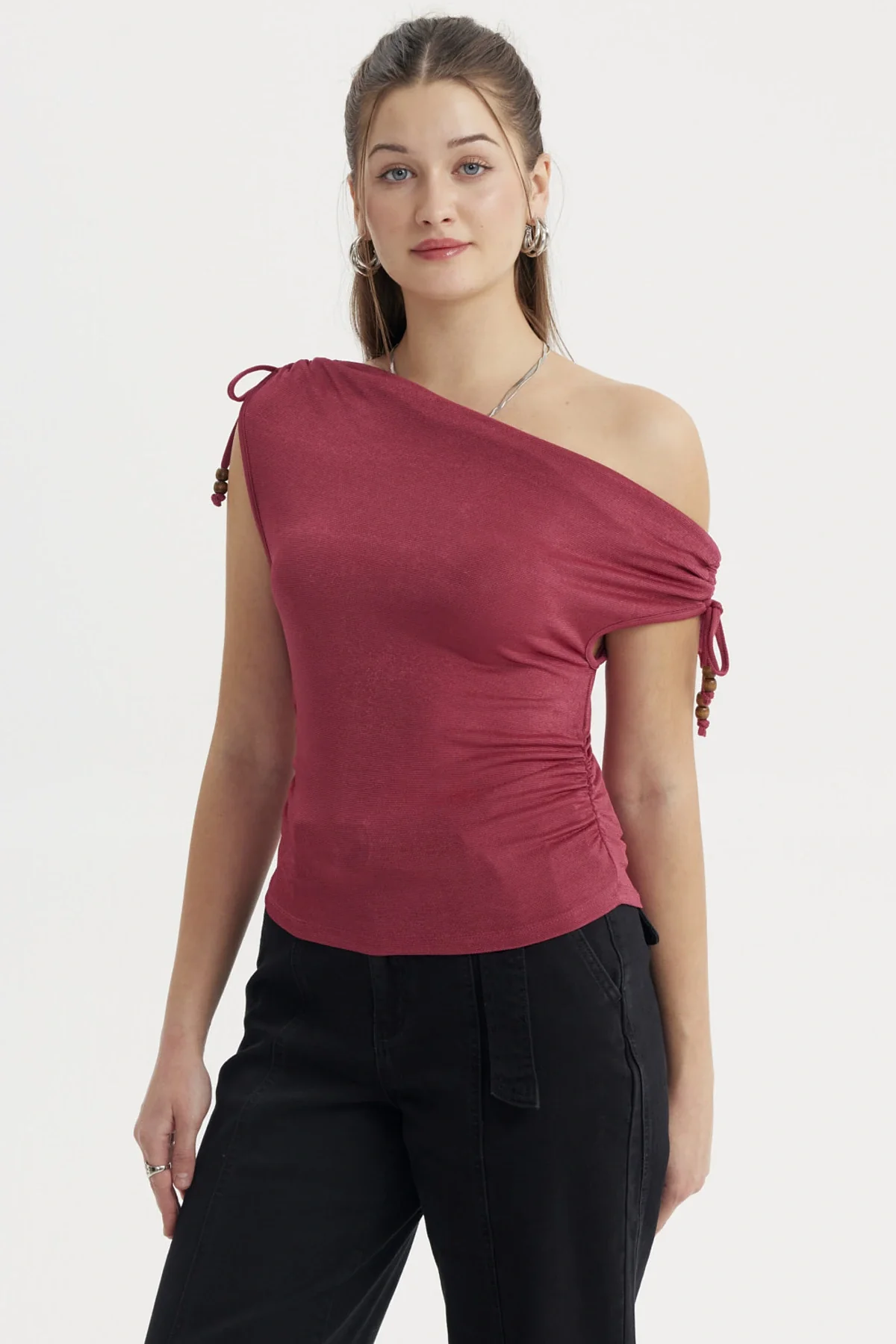Polera Mujer Ajustado Nudo Magenta
