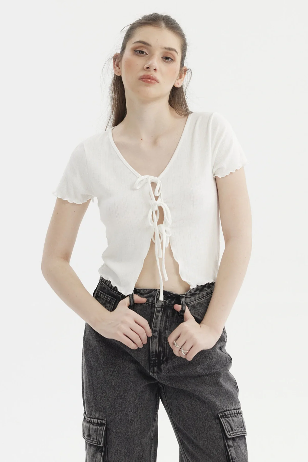 Polera Mujer Amarra Delantero Blanco