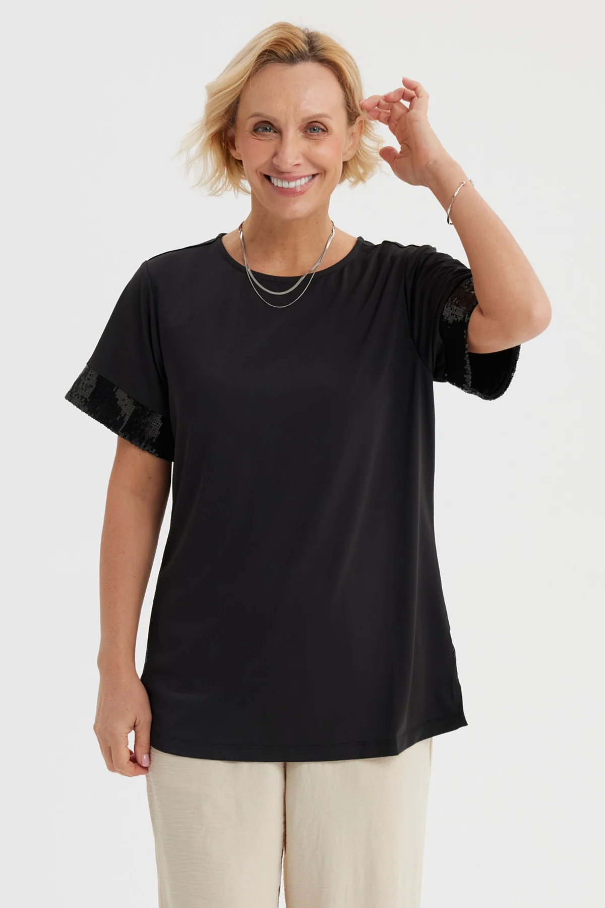 Polera Mujer Aplicación Encaje Negro