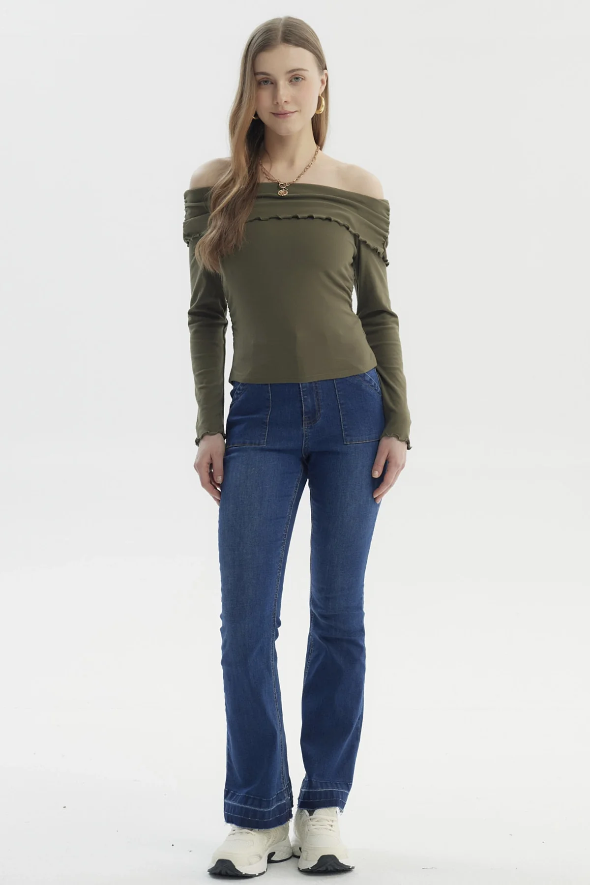 Polera Mujer Asimétrica Hombro Verde Militar - Image 4