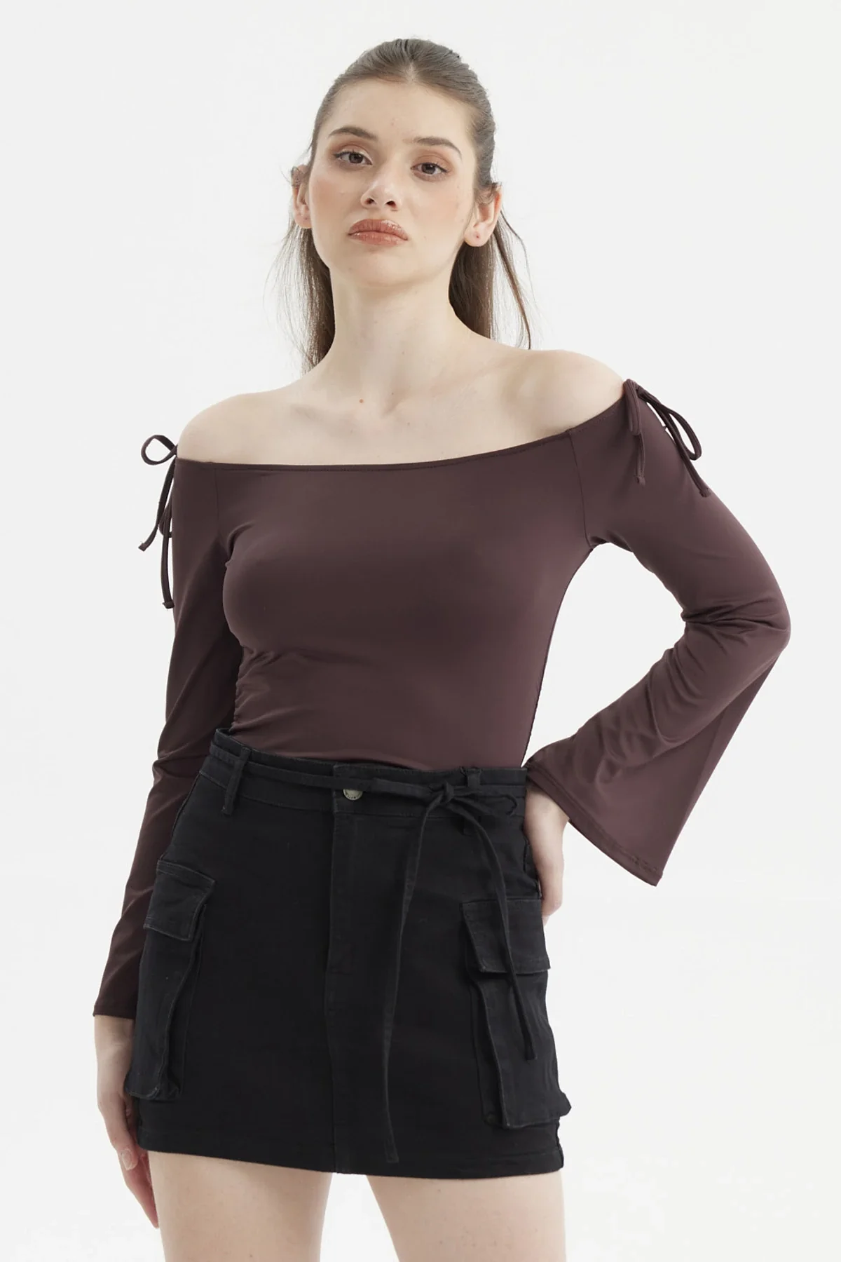 Polera Mujer Bardot Hombros Chocolate