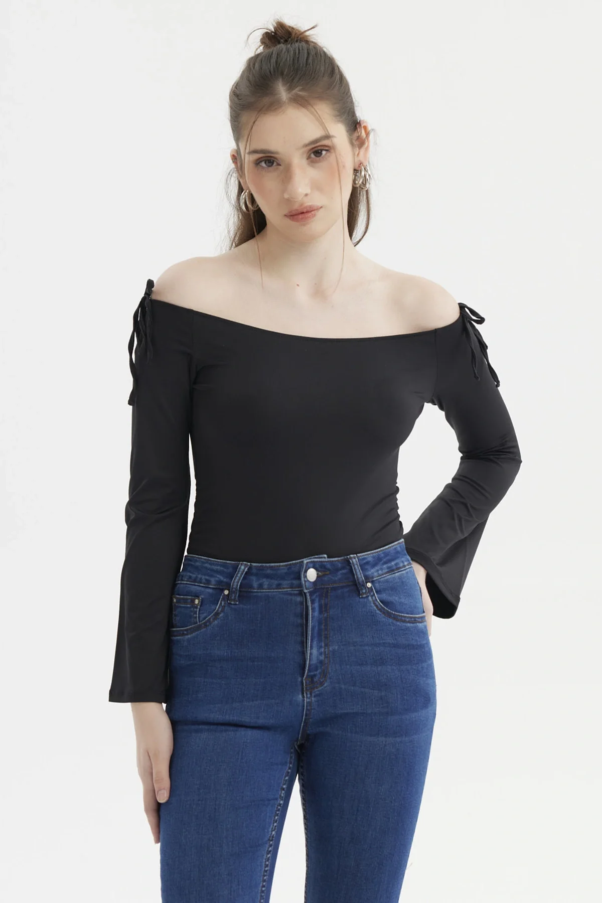 Polera Mujer Bardot Hombros Negro