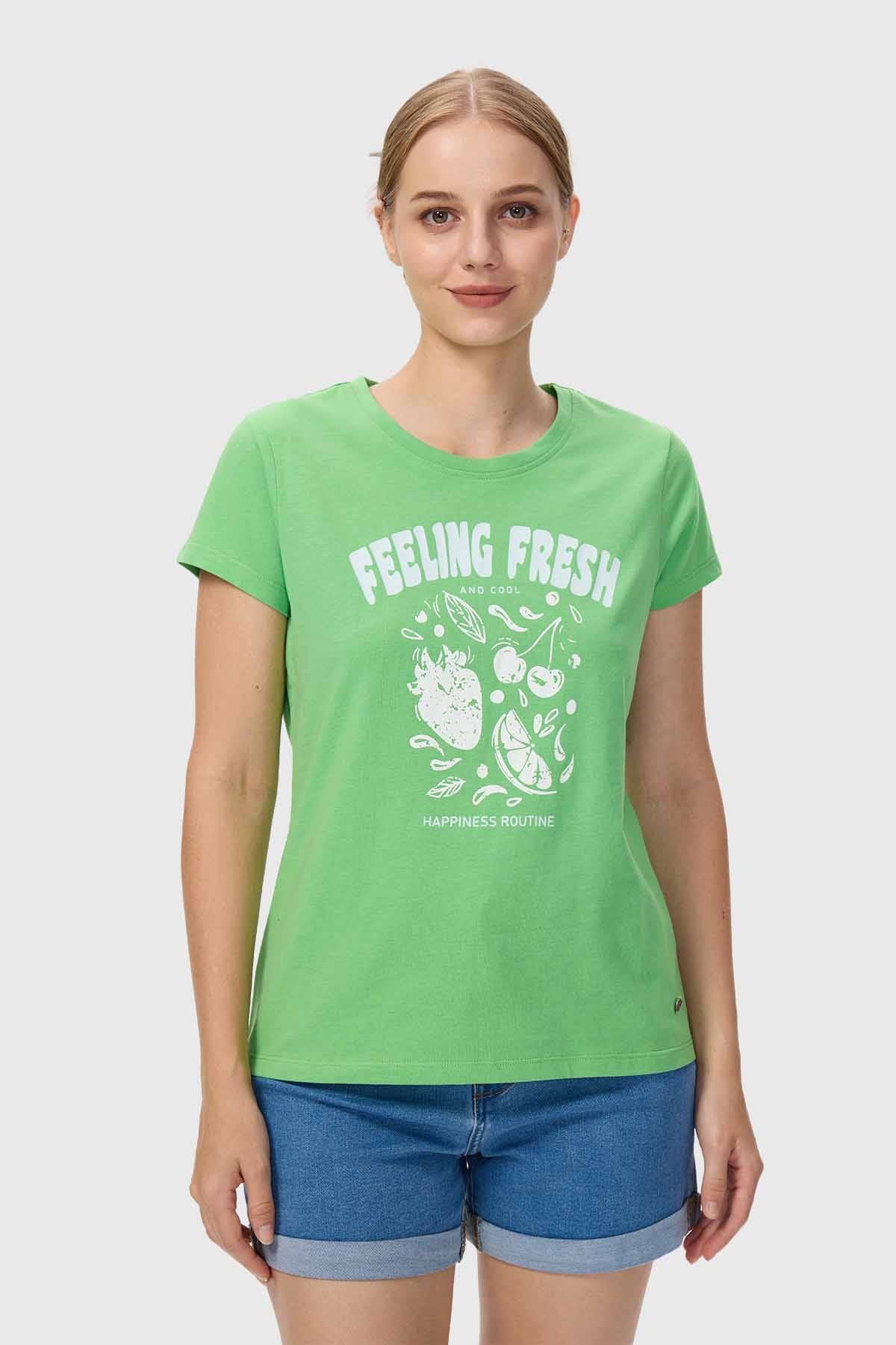 Polera Mujer Básica Print Verde Menta