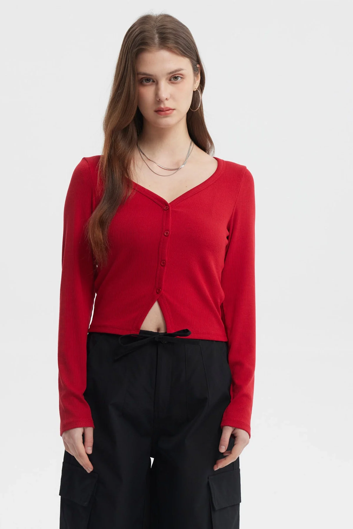 Polera Mujer Botónes Rojo