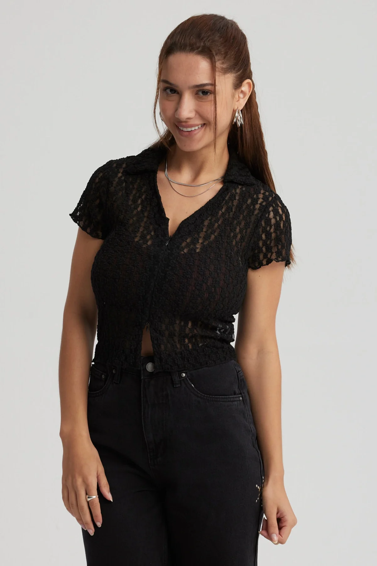 Polera Mujer Cierre Delantero Negro