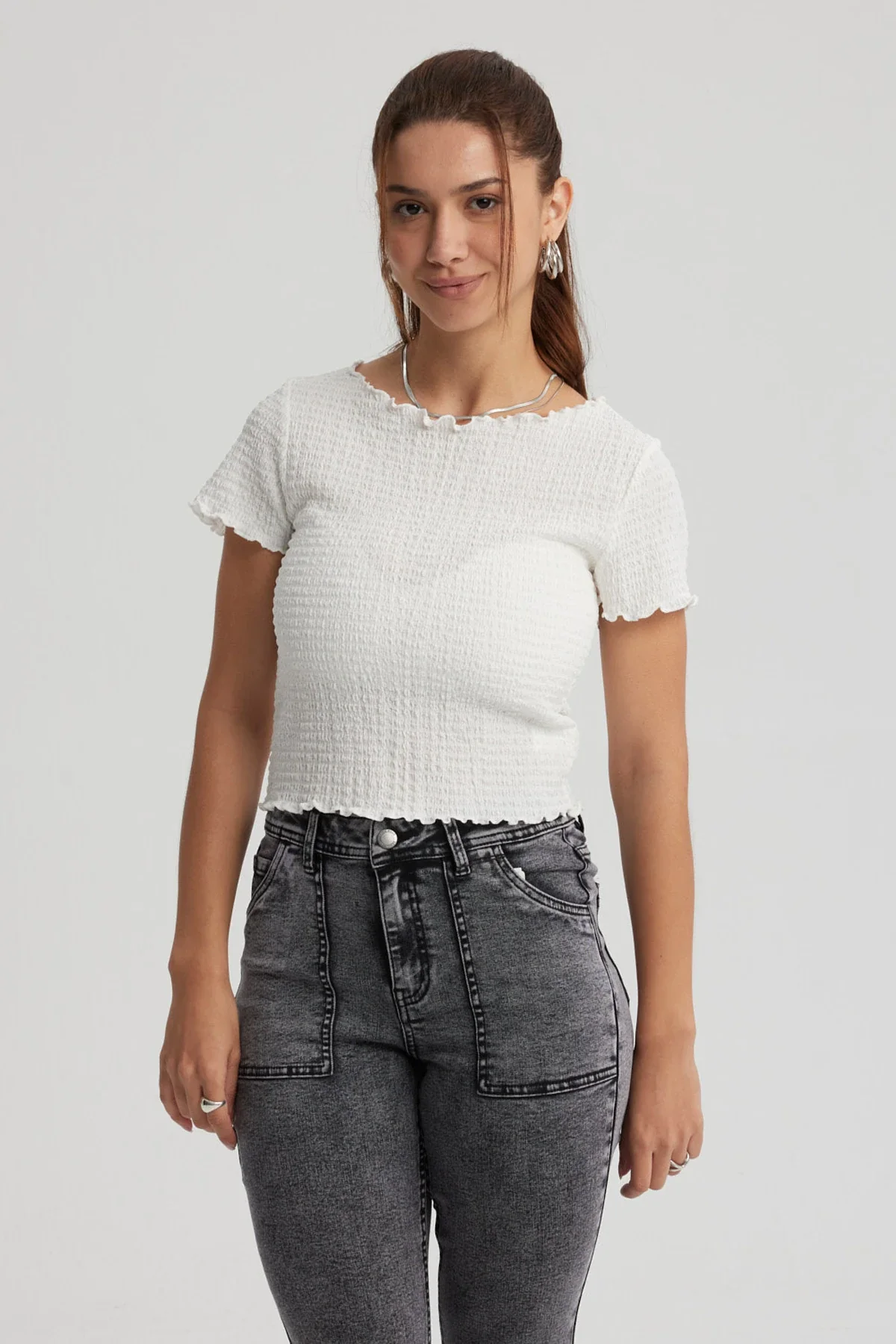 Polera Mujer Con Bardot Detalles Blanco
