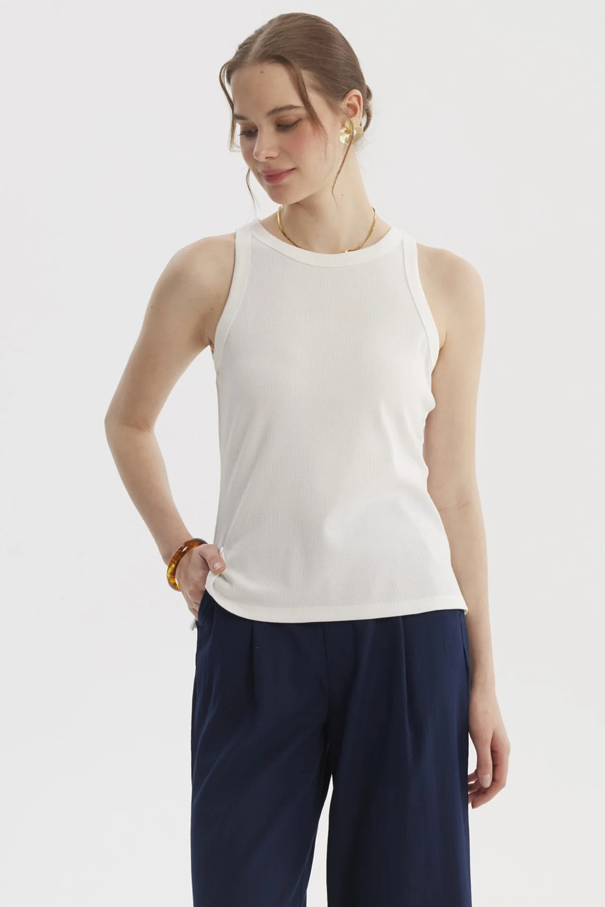 Polera Mujer Con Bote Pabilo Rib Crudo
