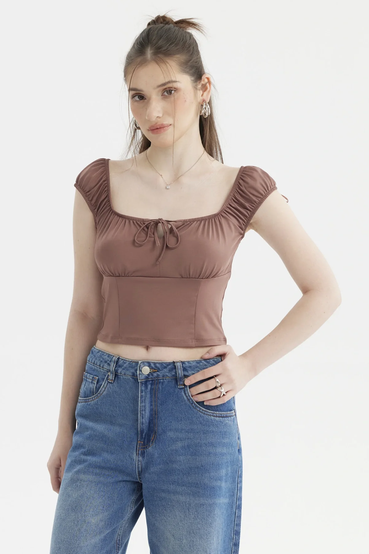 Polera Mujer Escote Bardot Cafe