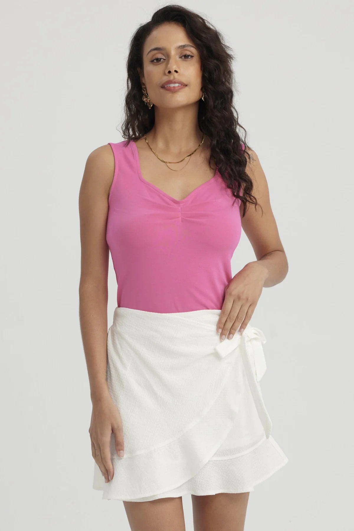 Polera Mujer Escote Cuadrado Fucsia
