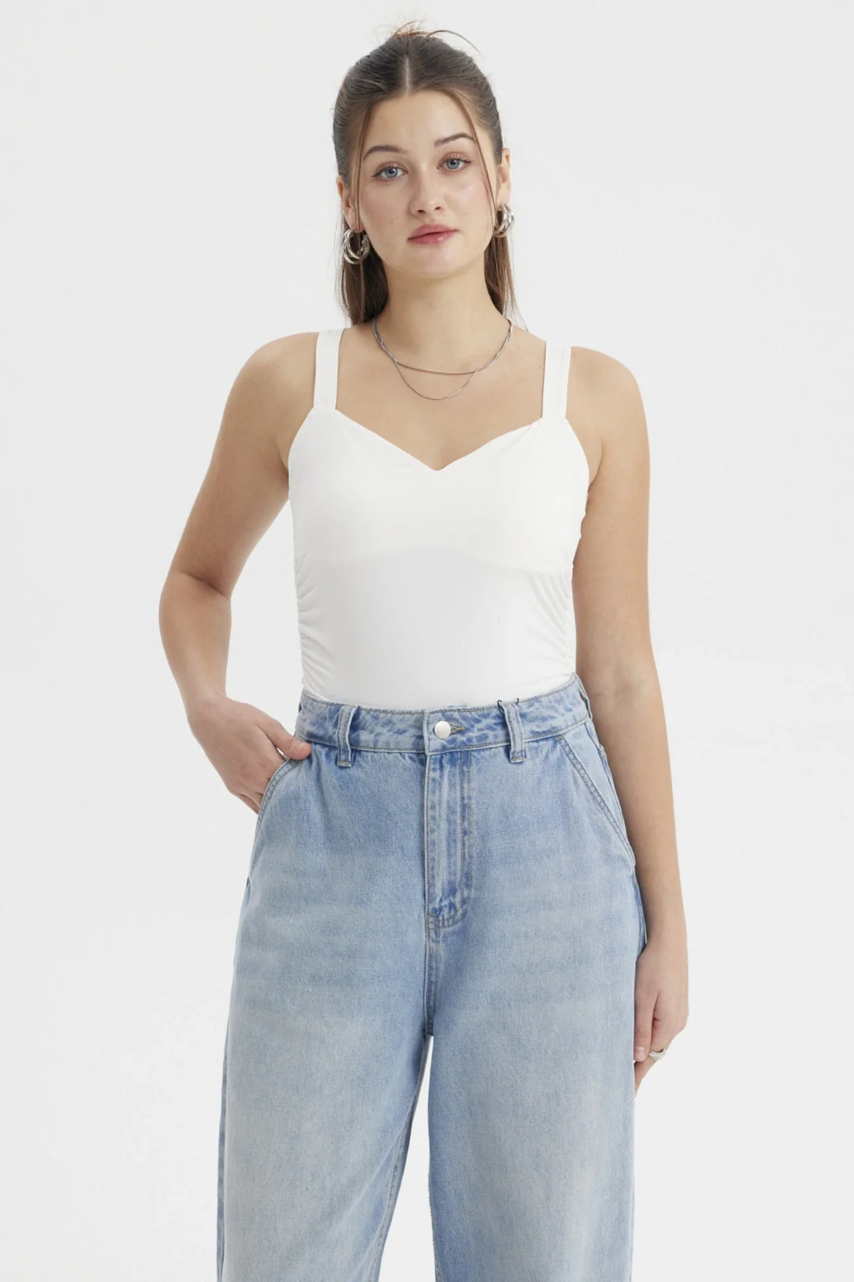 Polera Mujer Escote Cuadrado Blanco