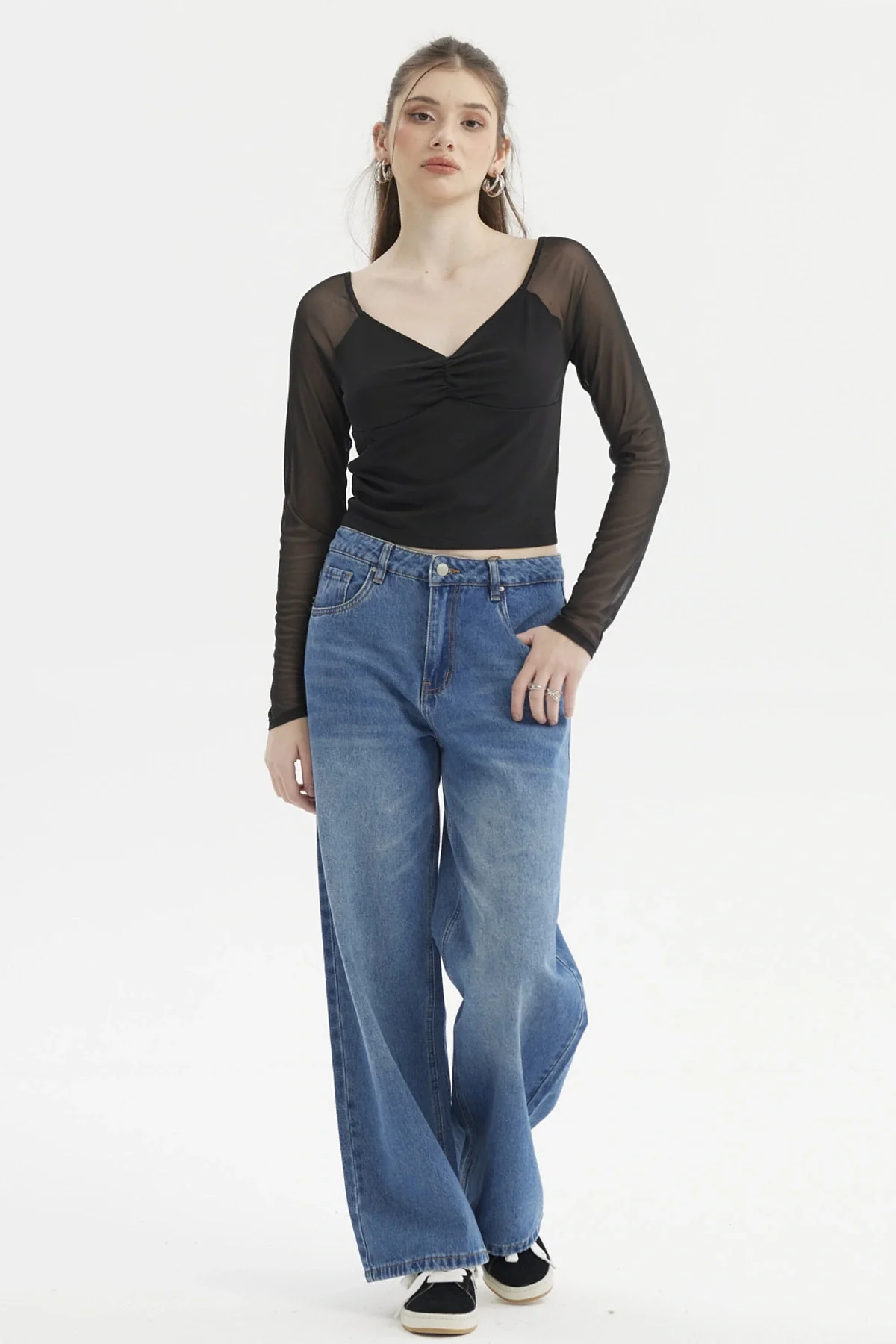 Polera Mujer Escote Recogido Negro - Image 4
