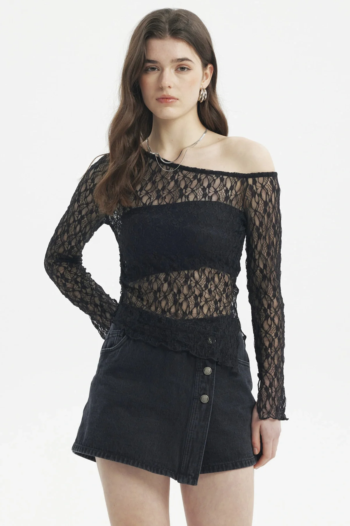 Polera Mujer Hombro Asimétrico Negro