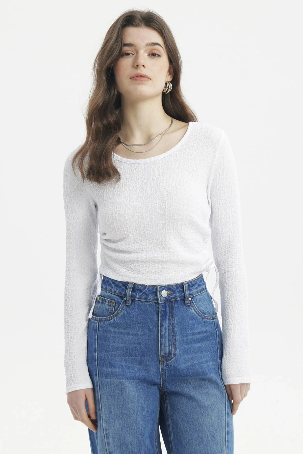 Polera Mujer Jacquard Recogido Blanco