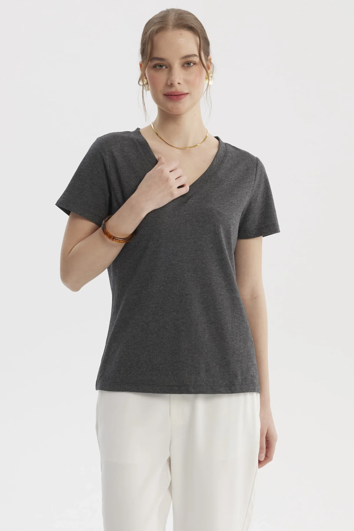 Polera Mujer Lisa Algodón Gris
