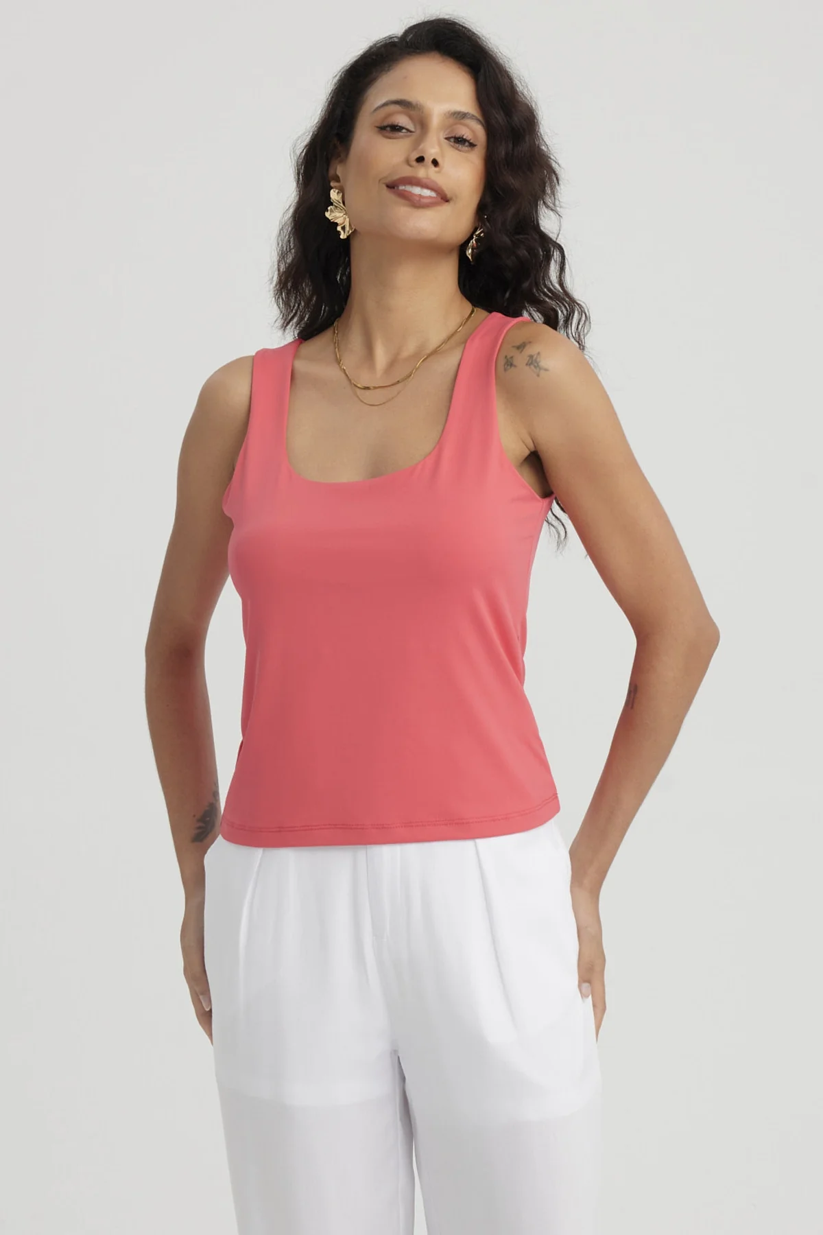 Polera Mujer Lisa Doble Capa Coral