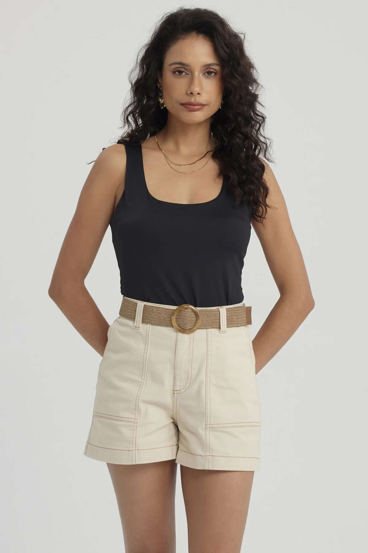 Polera Mujer Lisa Doble Capa Negro