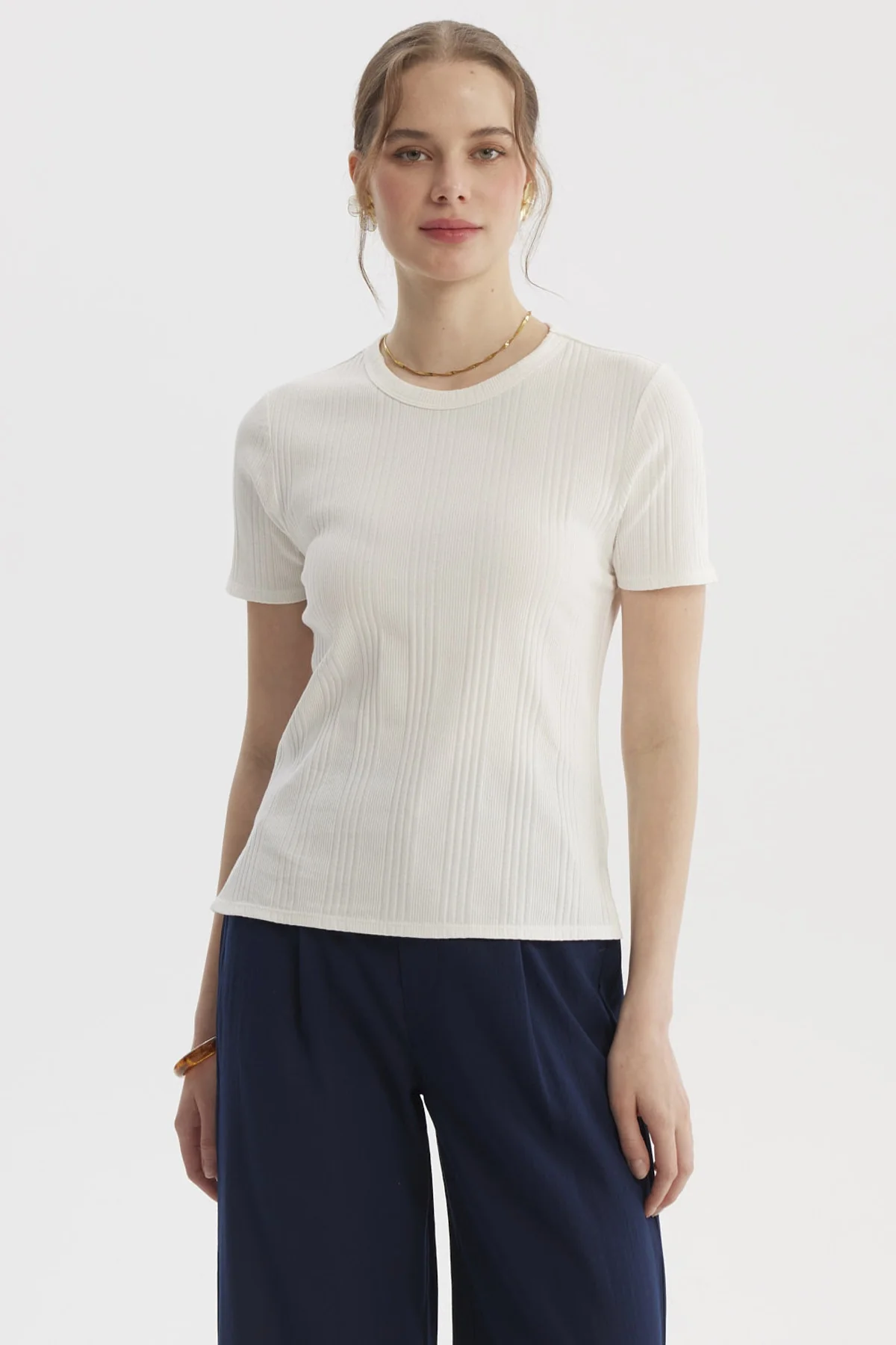 Polera Mujer Lisa Rib Crudo