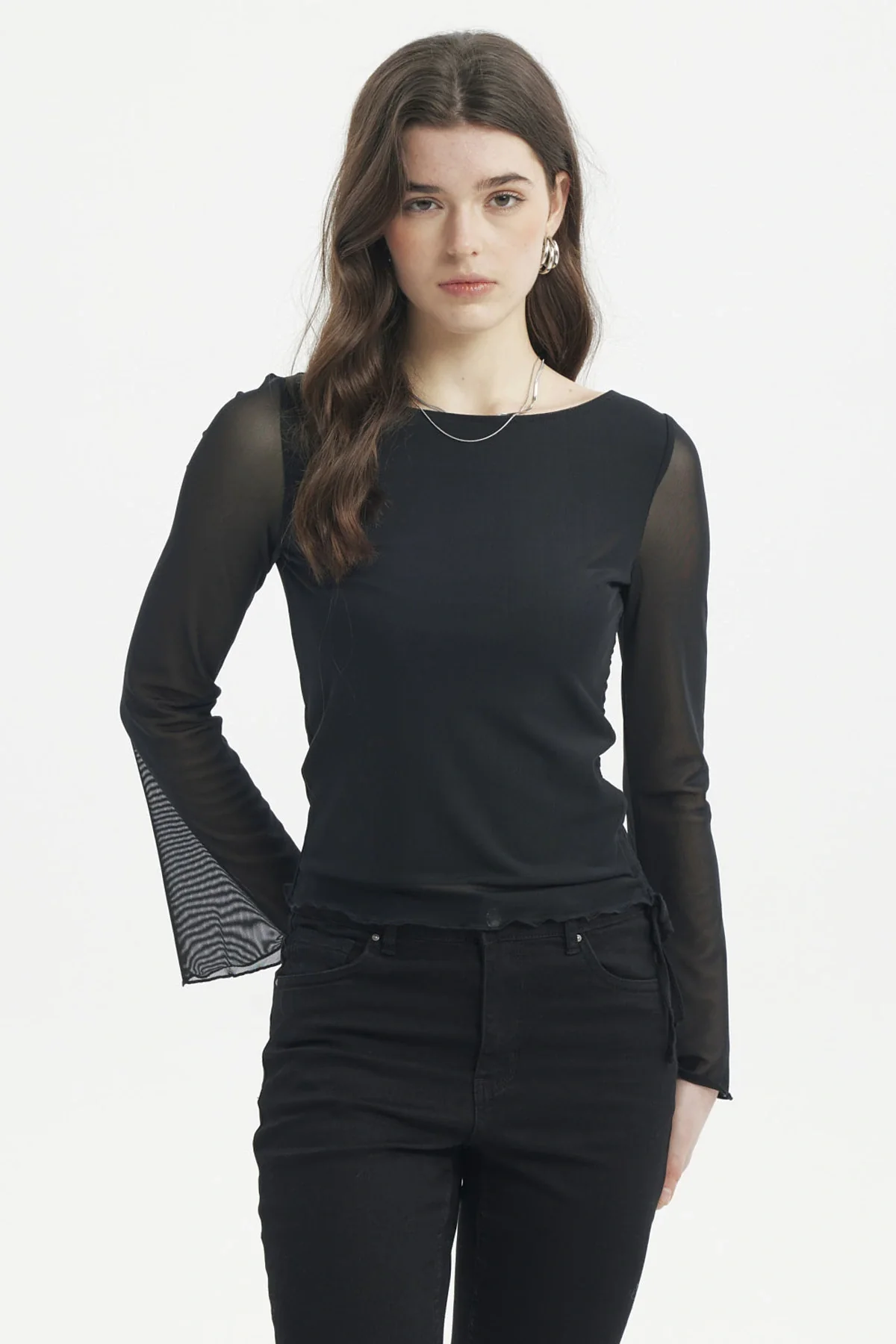 Polera Mujer Mangas Acampanadas Negro