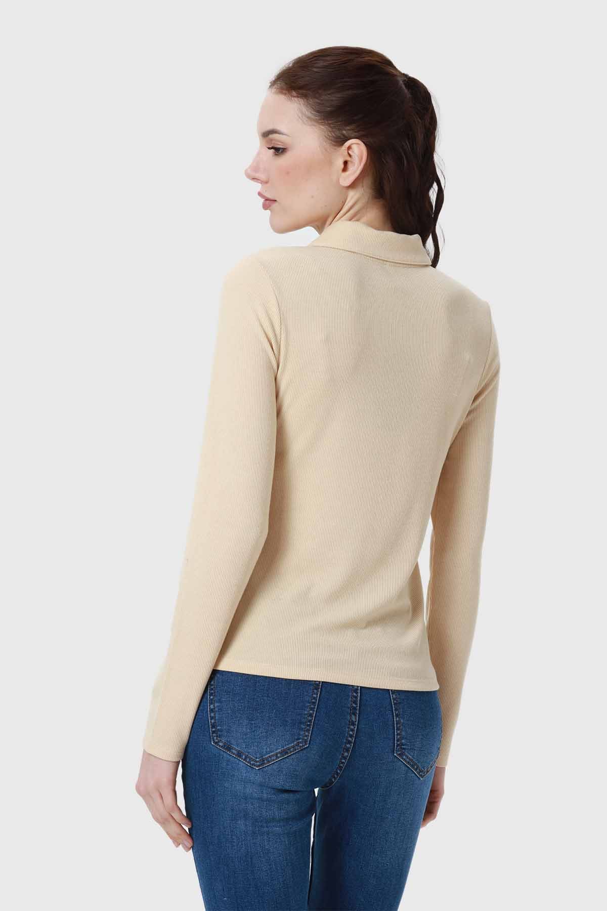 Polera Mujer Medio Cierre Estampado Beige - Image 3
