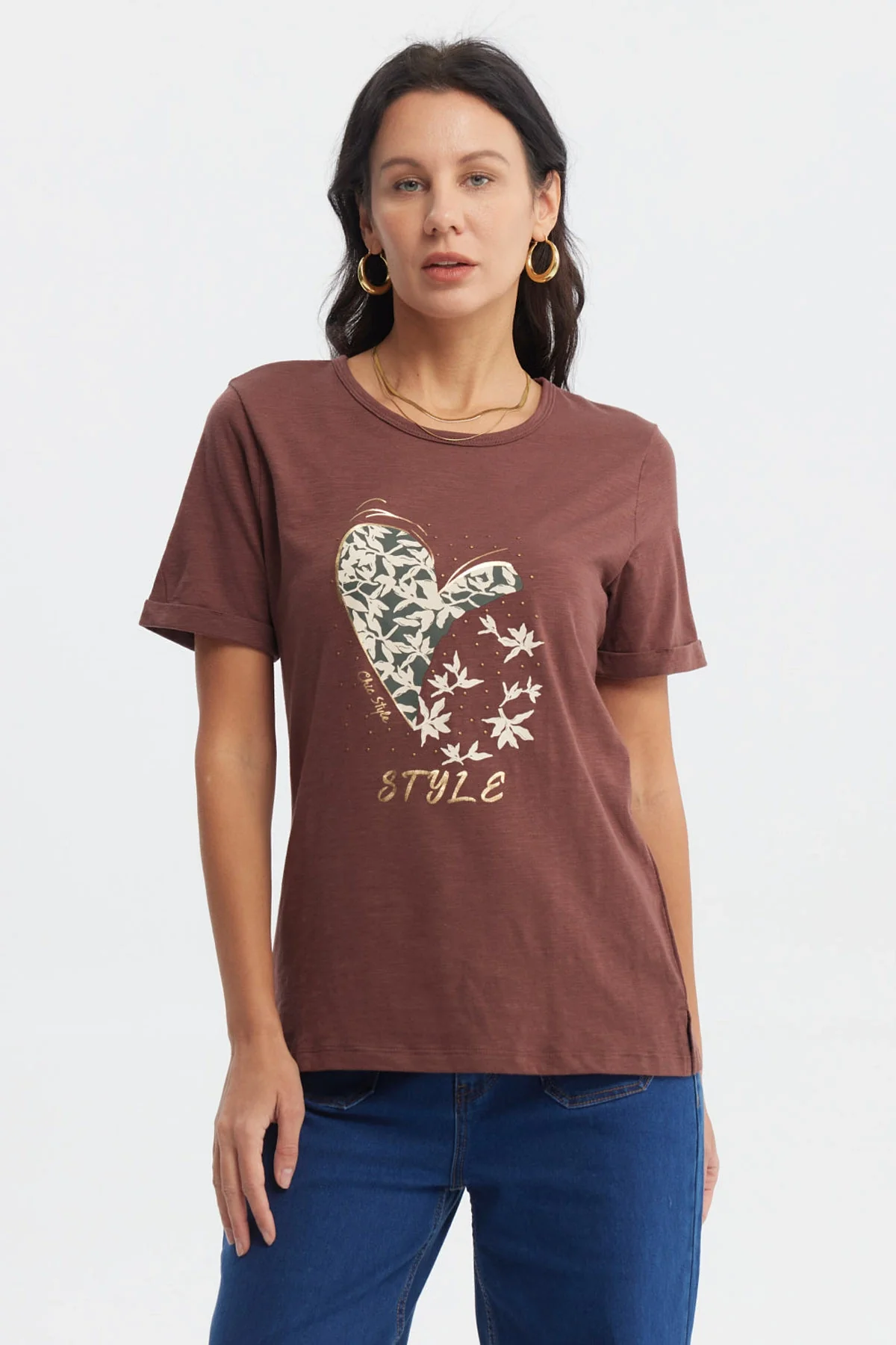 Polera Mujer Print Café