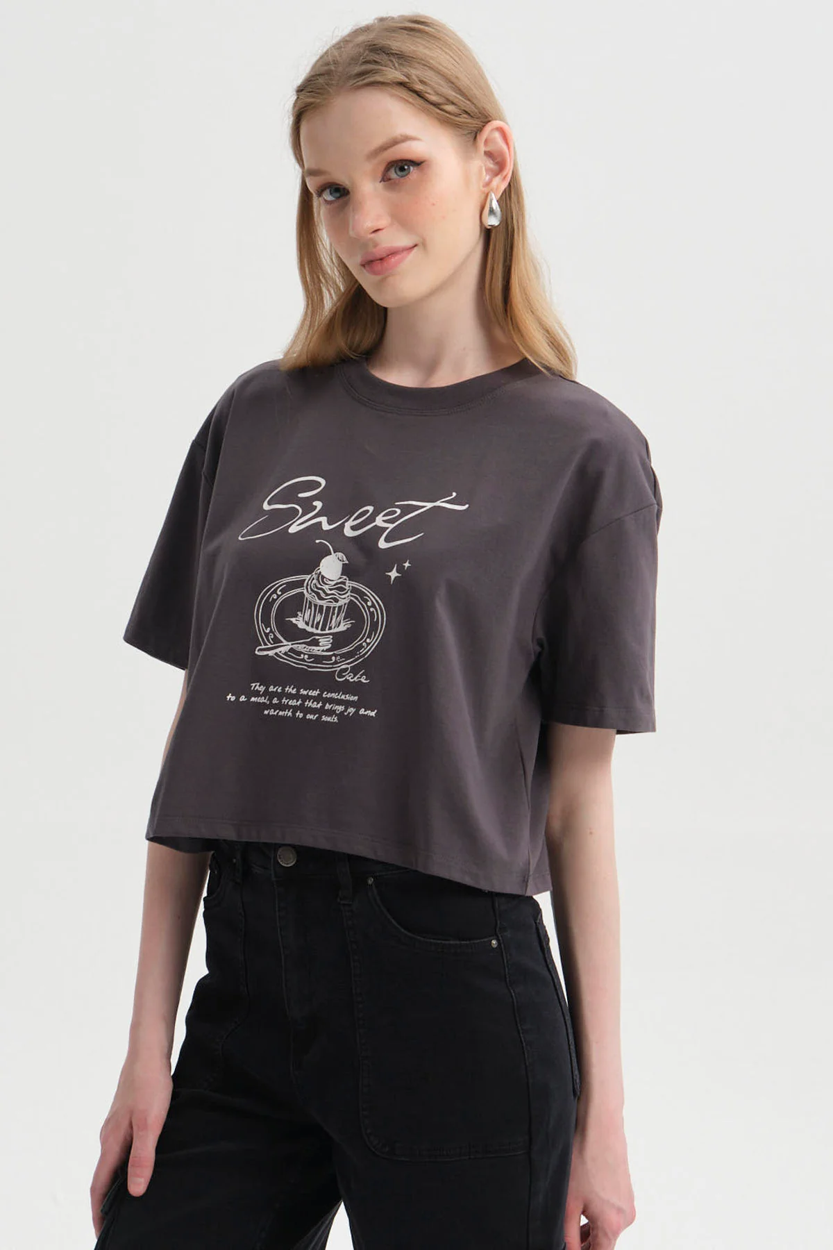 Polera Mujer Print Crop Gris Marengo - Image 2