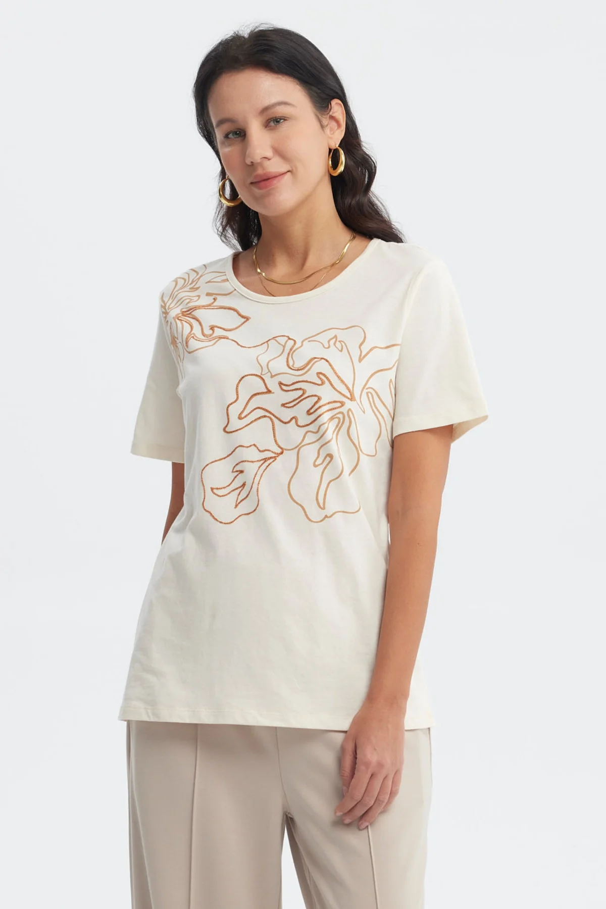 Polera Mujer Print Posicional Crema