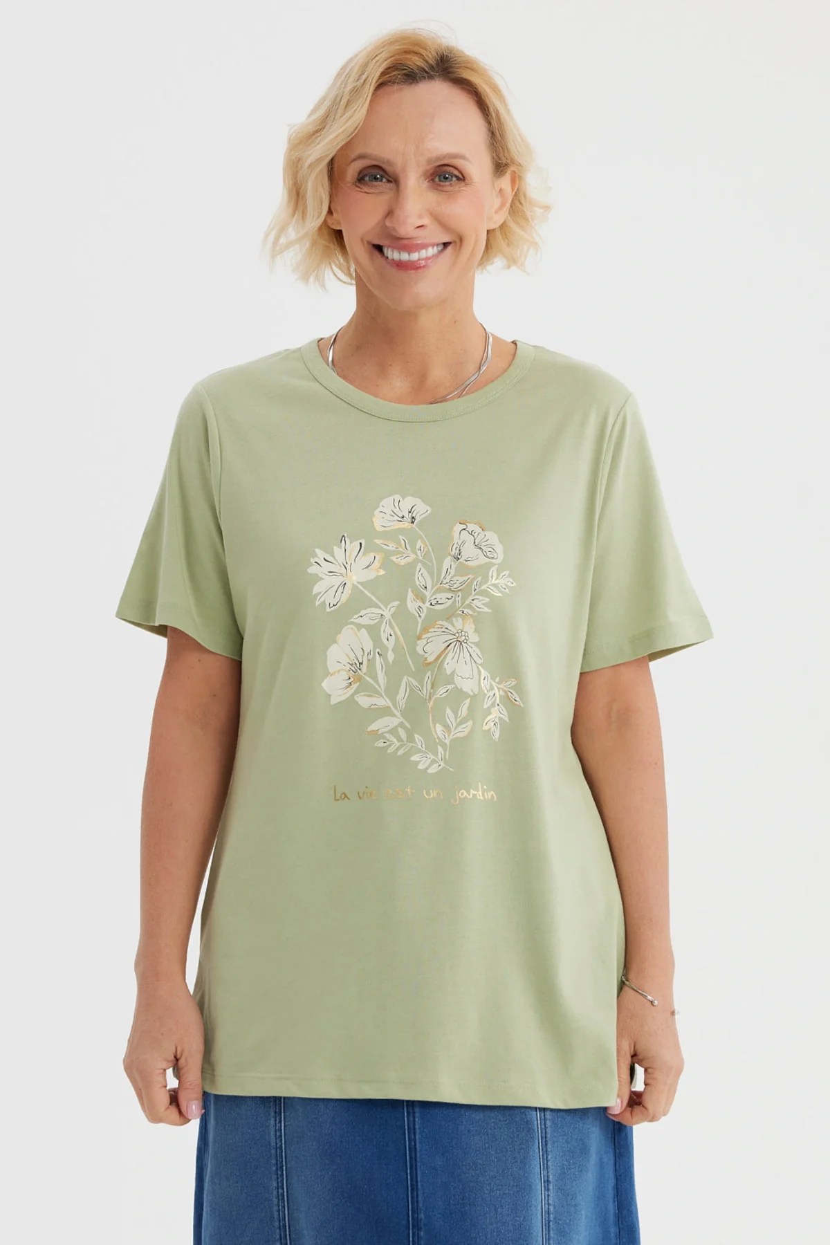 Polera Mujer Print Posicional Verde Claro