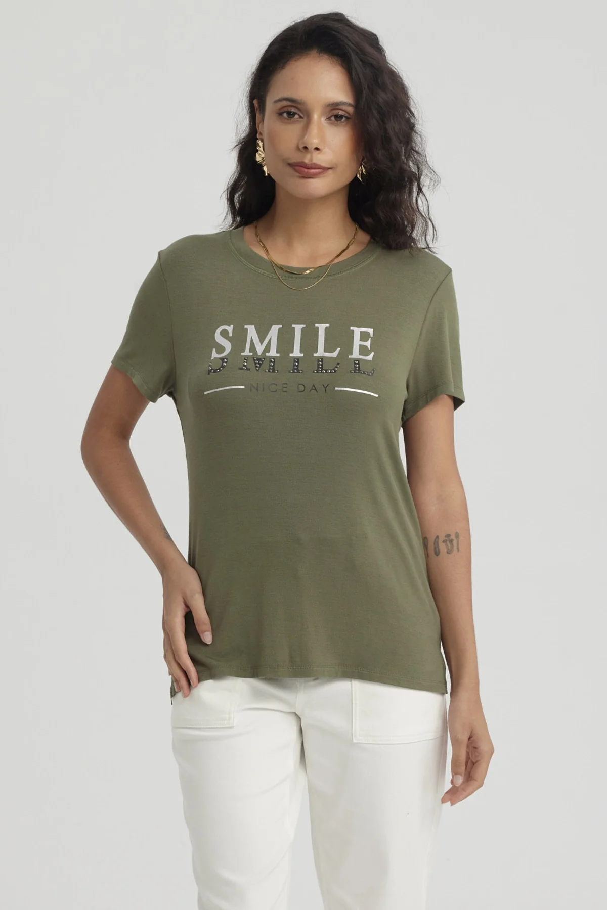 Polera Mujer Print Verde Musgo