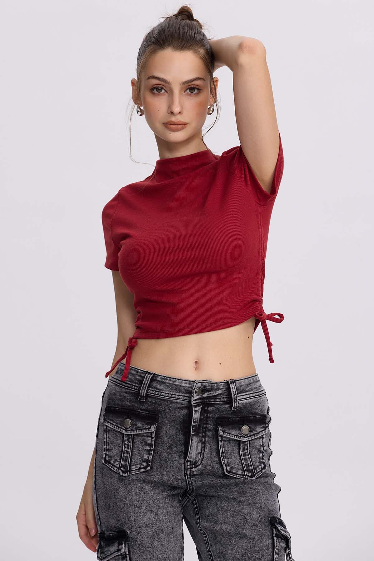 Polera Mujer Recogido Costado Burdeo - Image 2