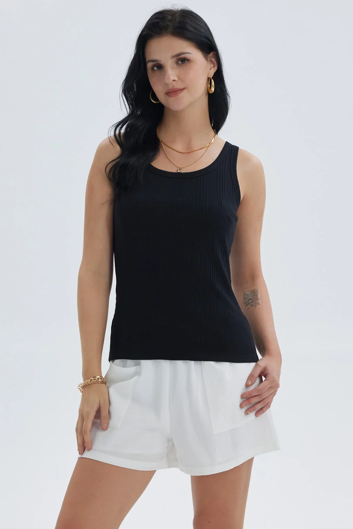 Polera Mujer Rib Lisa Negro