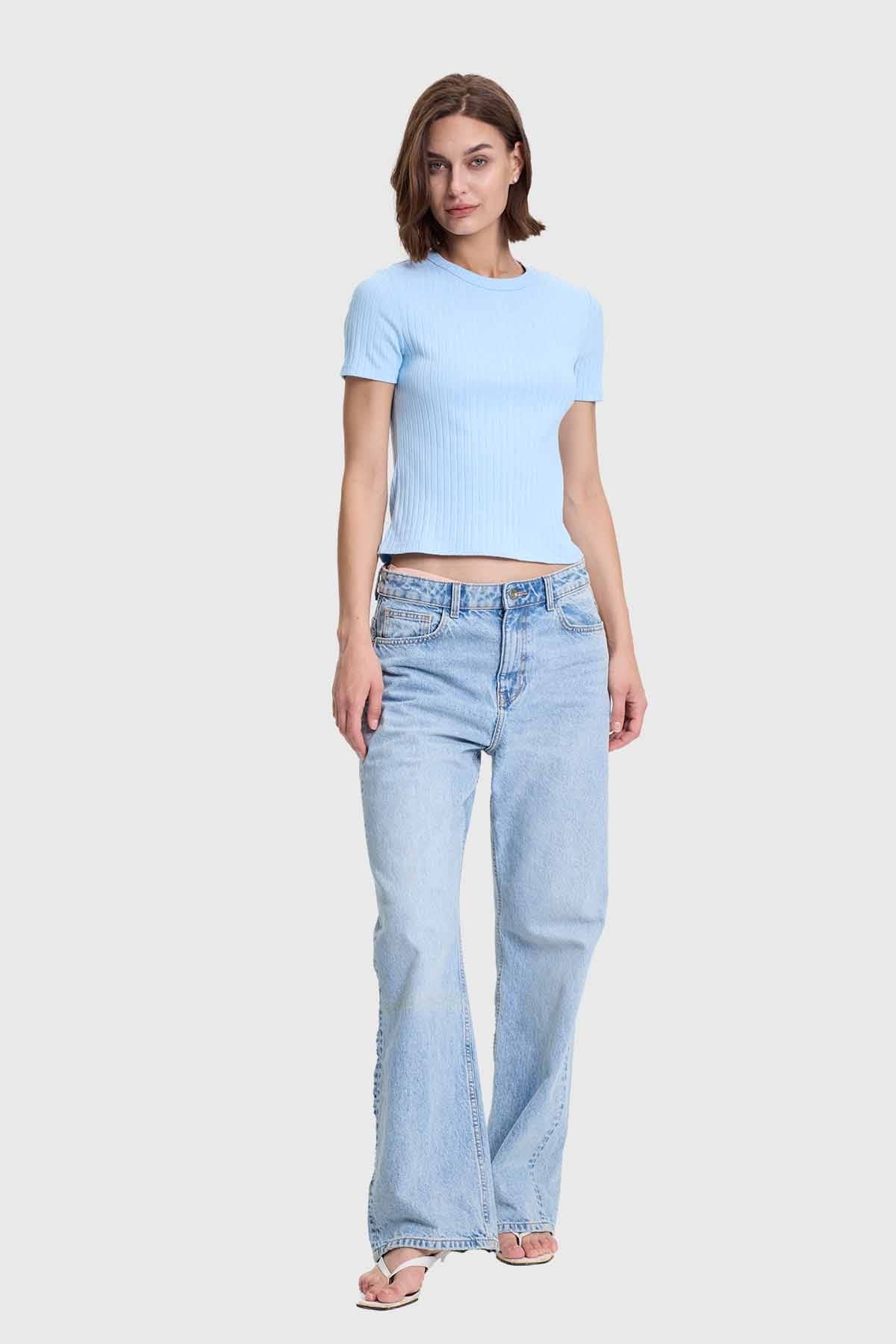 Polera Mujer Rip Crop Celeste - Image 4