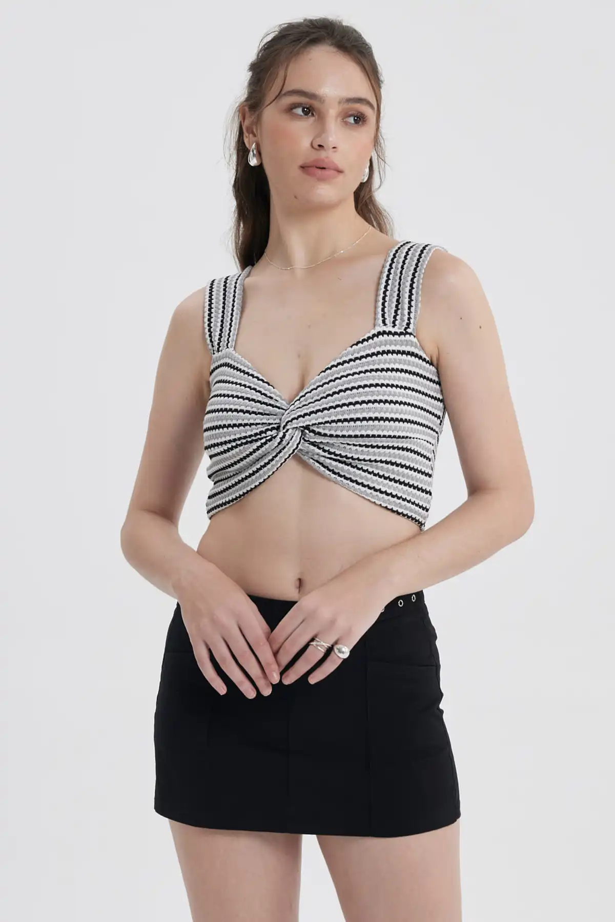 Polera Mujer Tejida Twist Gris Claro