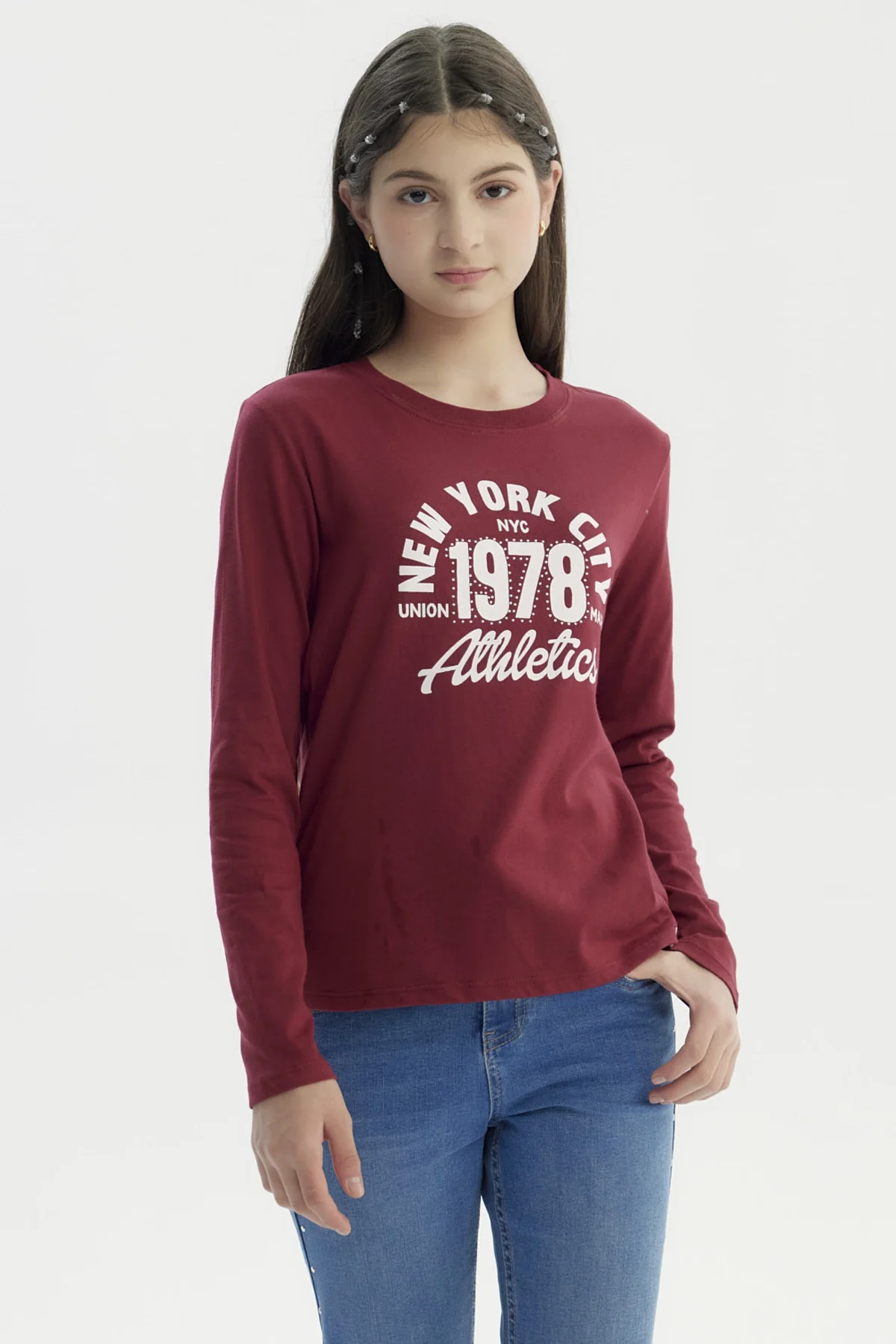 Polera Niña Básica Teen Burdeo