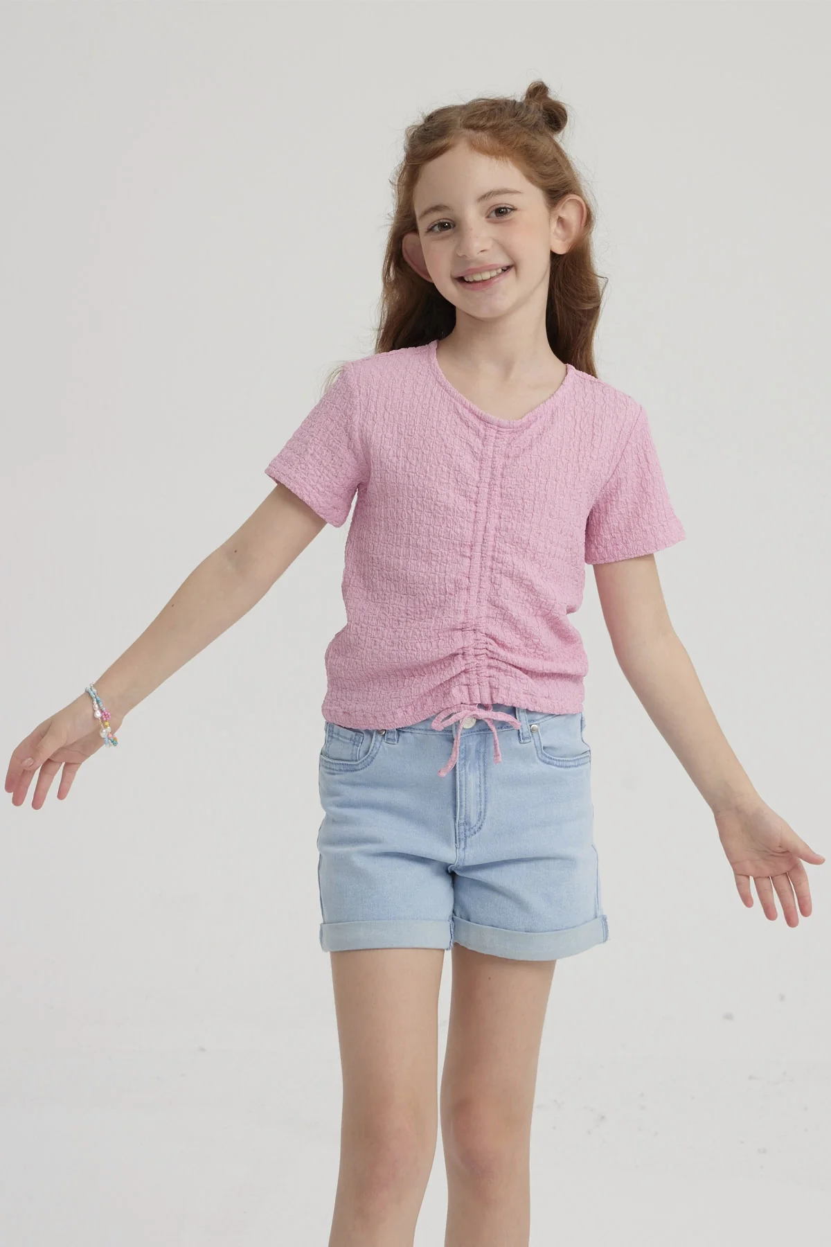 Polera Niña Con Recogido Rosado