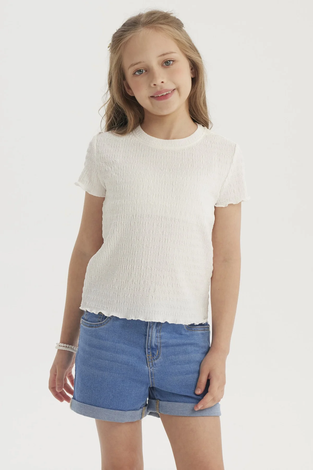 Polera Niña Con Textura Crudo