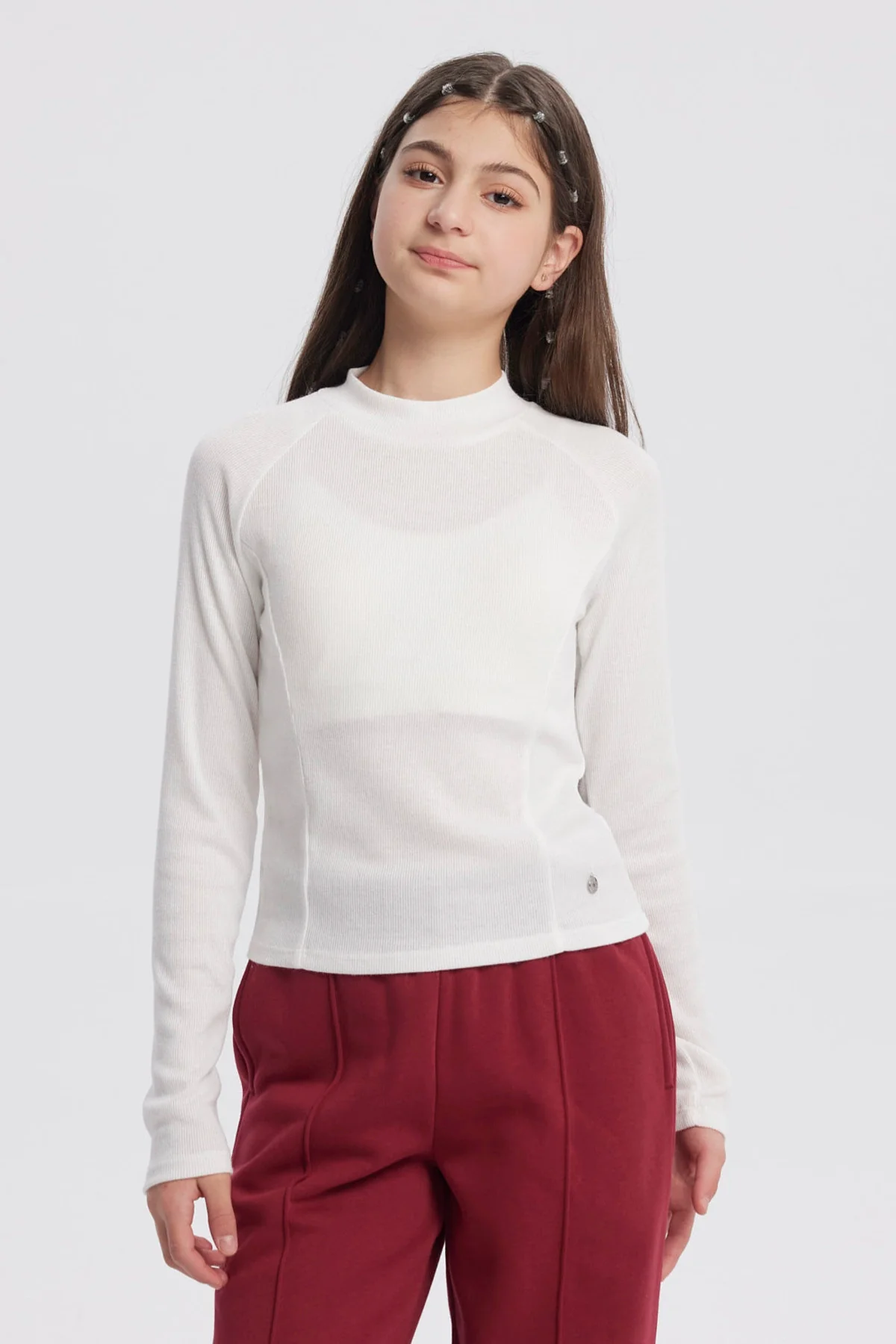 Polera Niña Cuello Alto Parcial Crudo