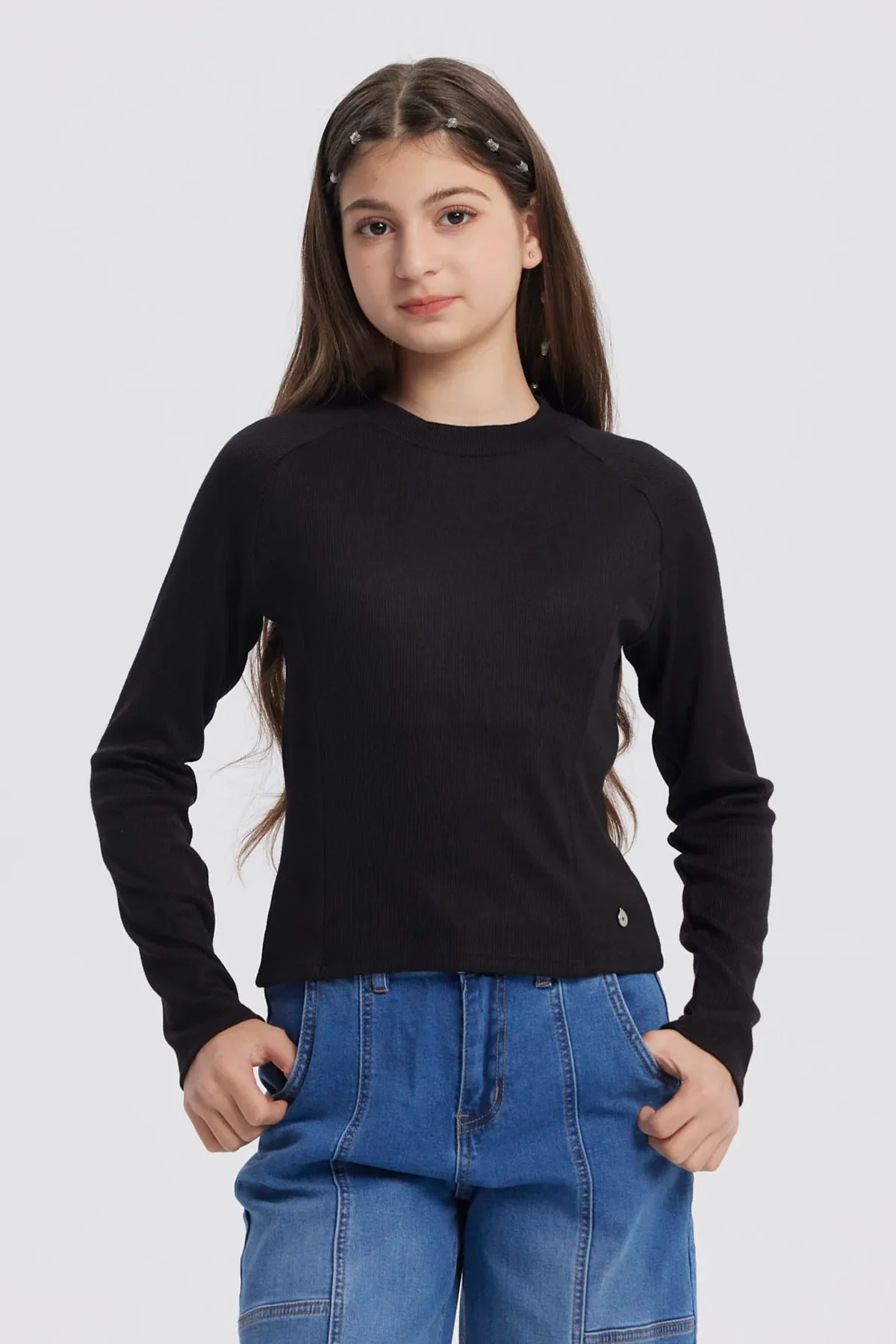Polera Niña Cuello Alto Parcial Negro
