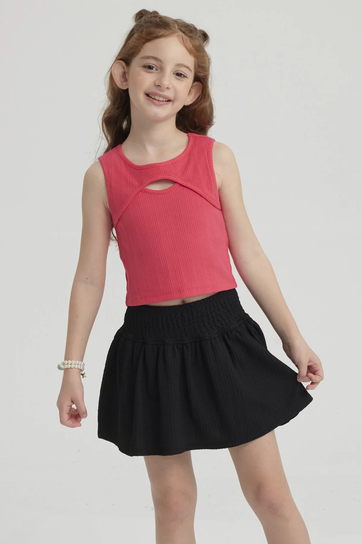 Polera Niña Rib Cut Out Fucsia