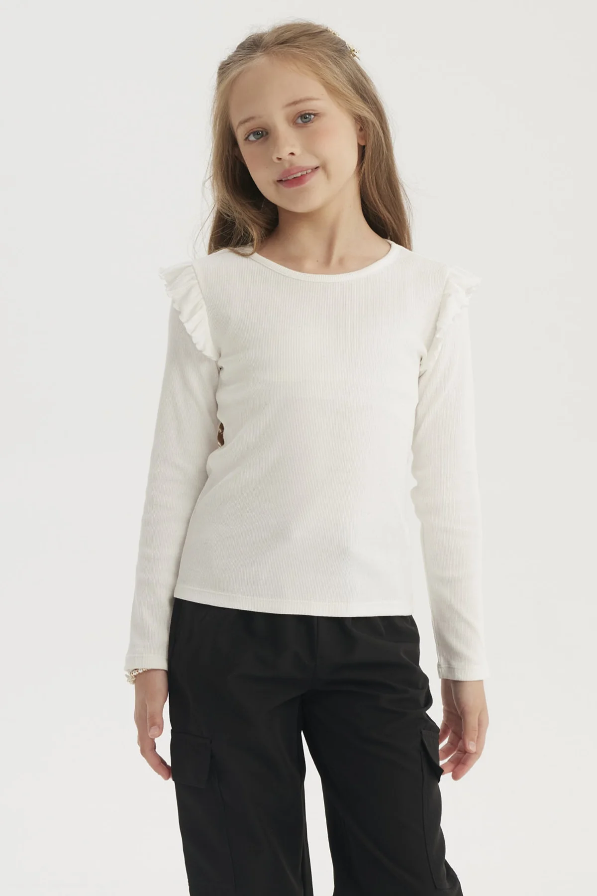 Polera Niña Teen Con Vuelos Crudo