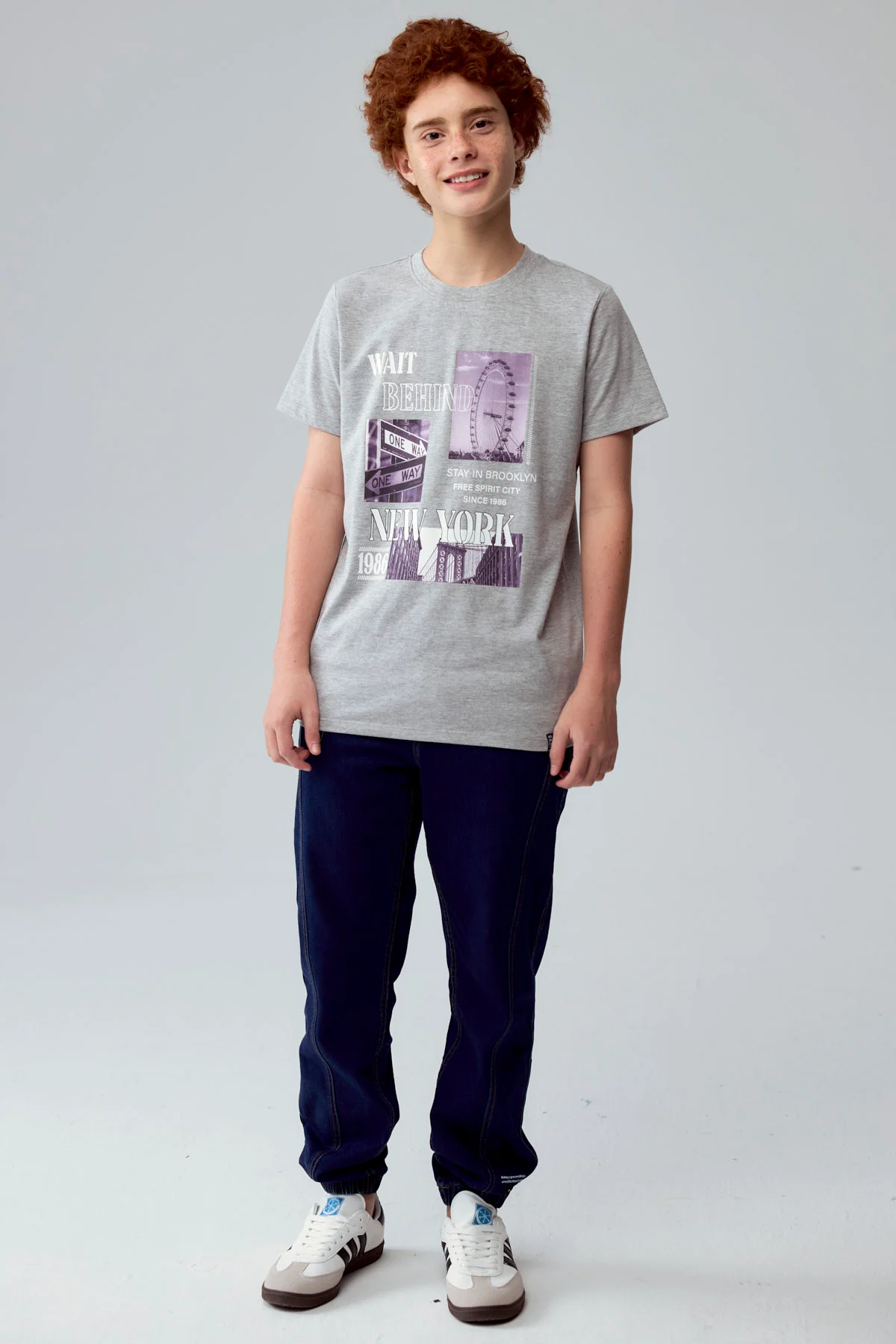 Polera Niño Básica Estampada Gris Melange - Image 4