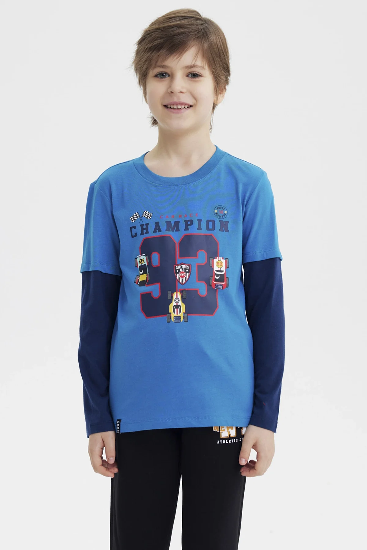 Polera Niño Básica Print Azul Petroleo