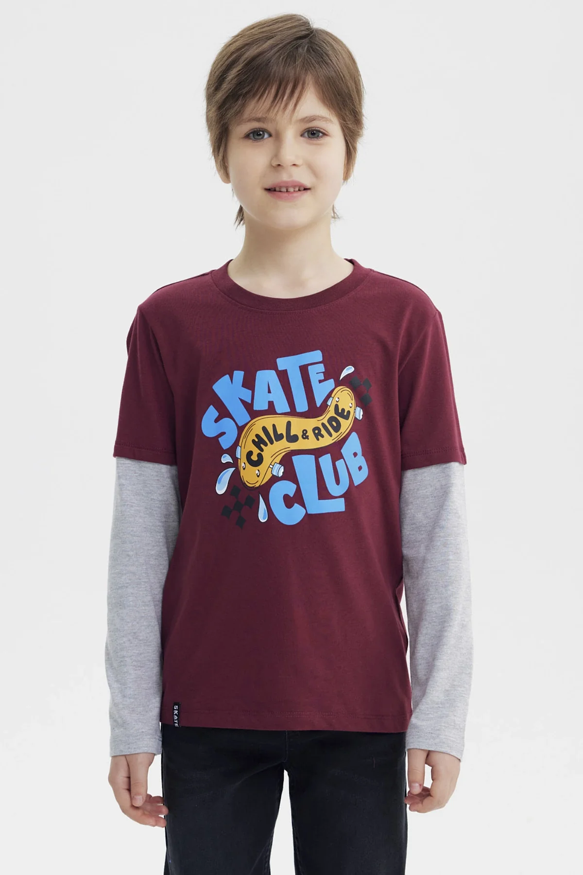 Polera Niño Básica Print Burdeo