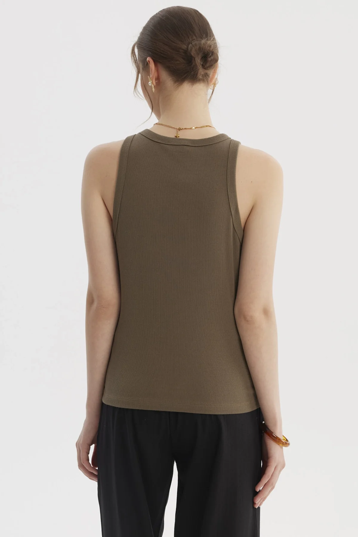 Polera Peto Mujer Básico Liso Rib Verde Olivo - Image 3