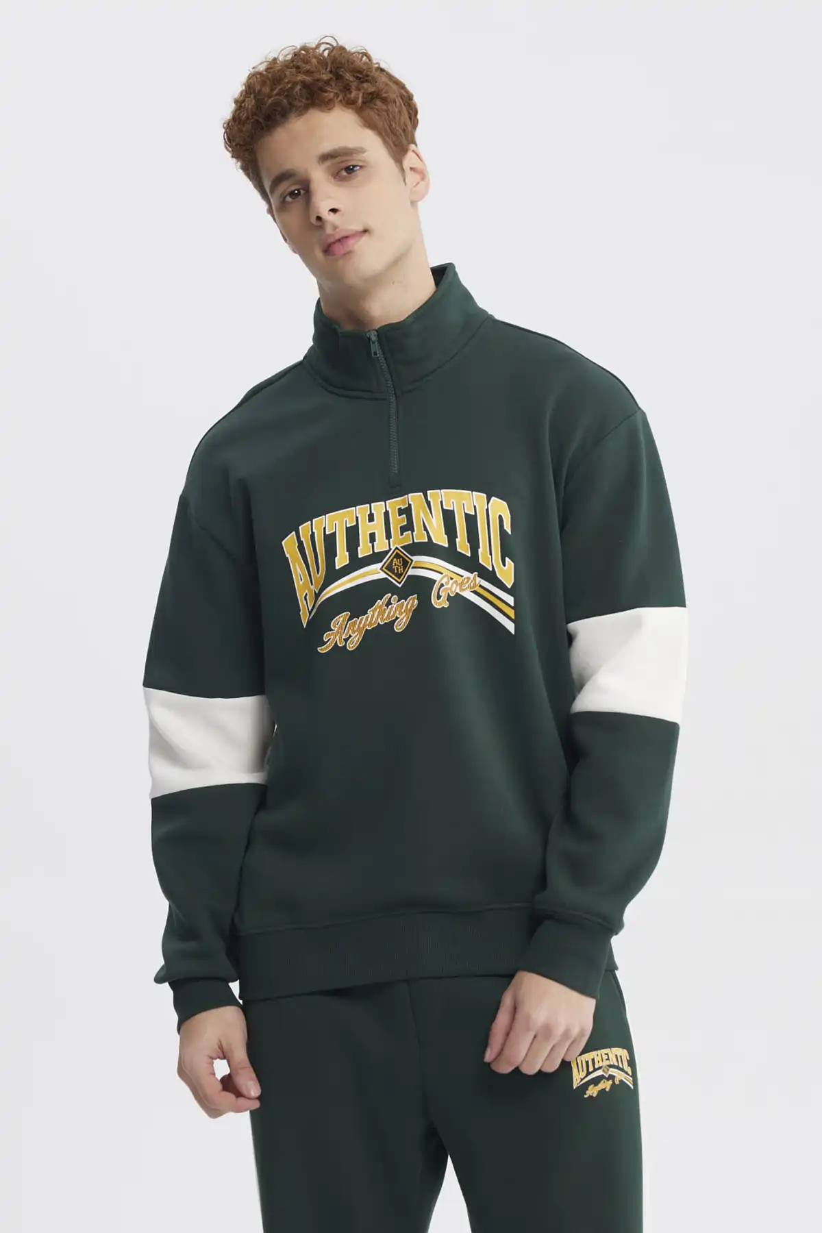 Polerón Hombre Oversize Half Zipper Verde