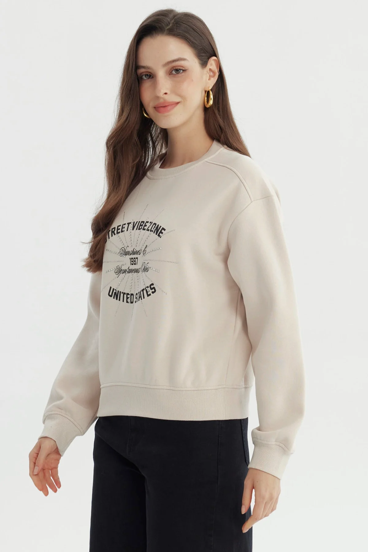 Polerón Mujer Adorno Print Beige Claro - Image 2