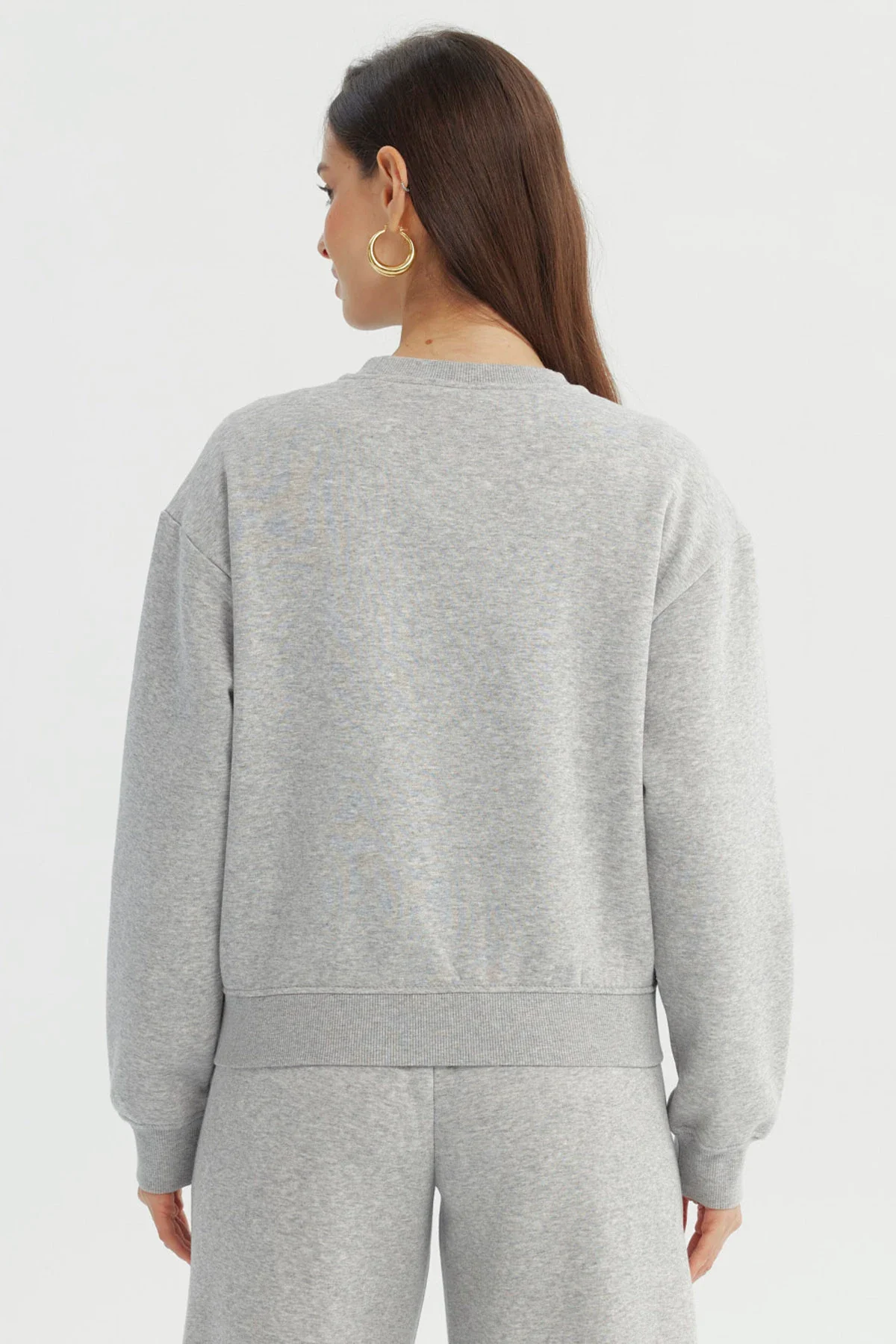 Polerón Mujer Adorno Print Gris Melange - Image 3